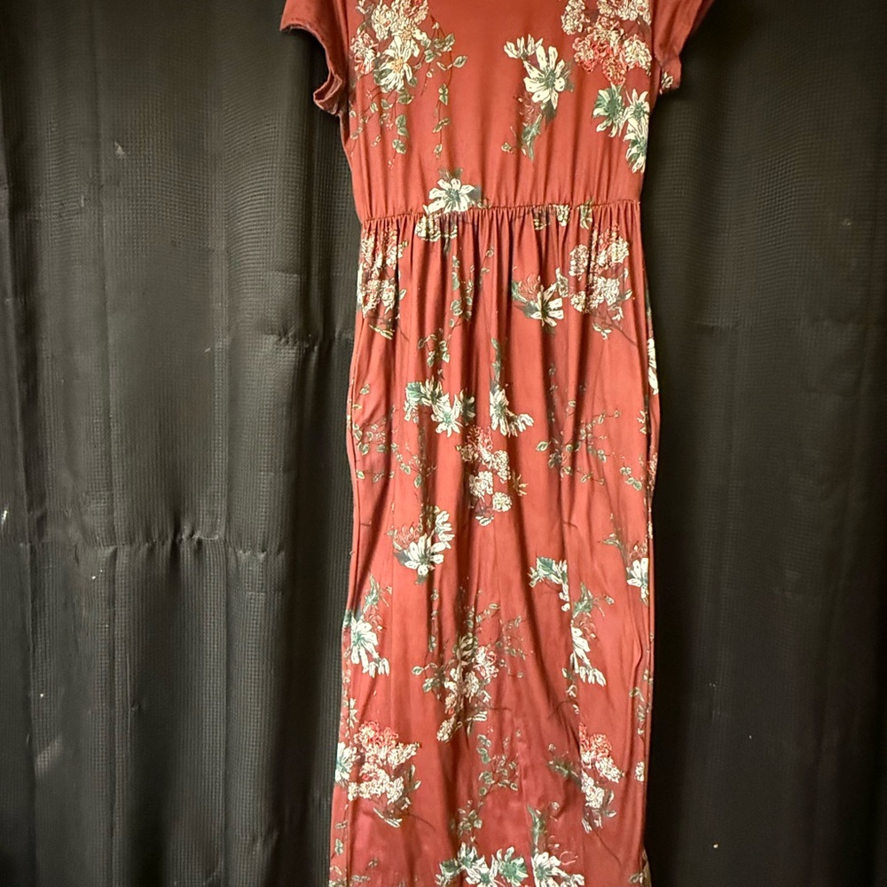 Floral Maxi Dress in Rust Red